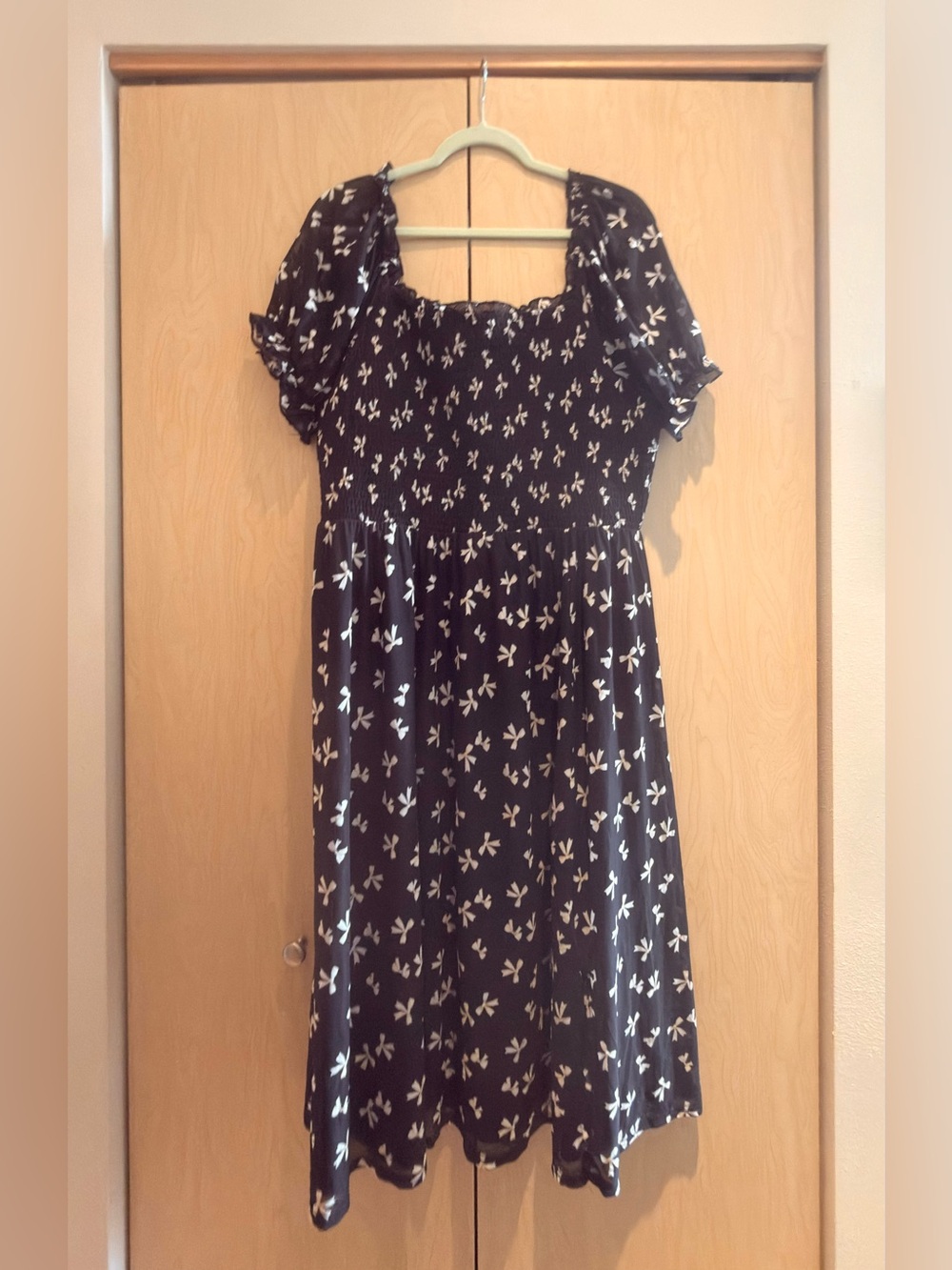 Black and white bow print smocked sundress, Ember 3x